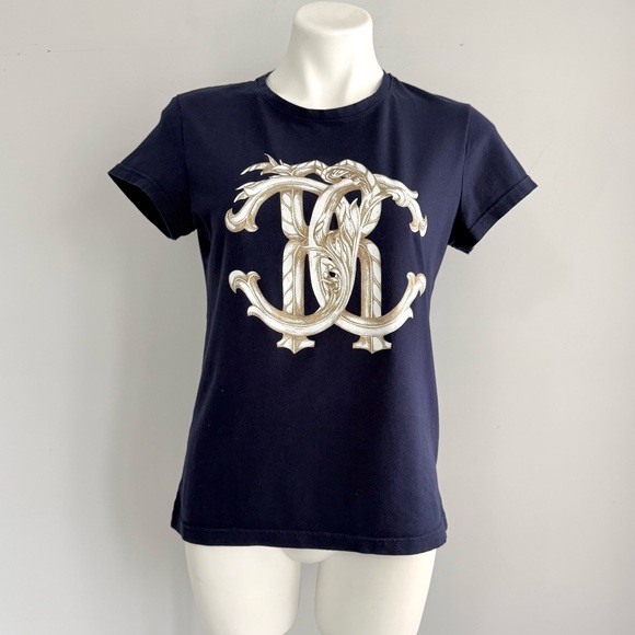 Roberto Cavalli Navy RC Monogram Logo Stretch T Shirt M Italy Baroque Graphic - Picture 6 of 14
